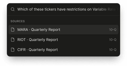 Command palette querying tickers with VRT restrictions