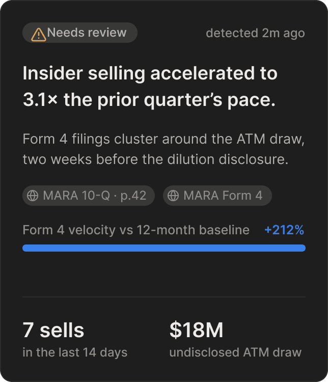 Insider selling accelerated signal with Form 4 velocity