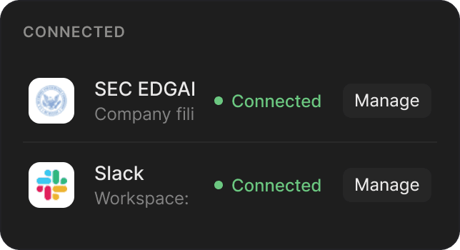 Connected integrations: SEC EDGAR and Slack