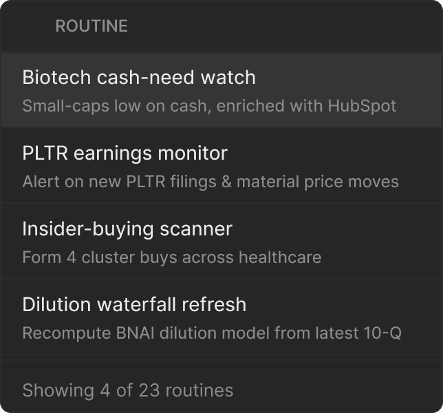 Routines table with scheduled agent runs